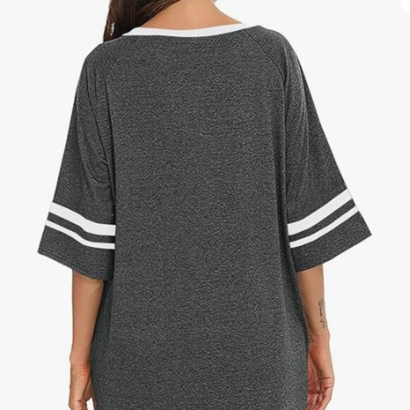 Rooscier Women's V Neck Short Sleeve Button Down Lounge Nightgown Sleepshirt - Picture 2 of 4